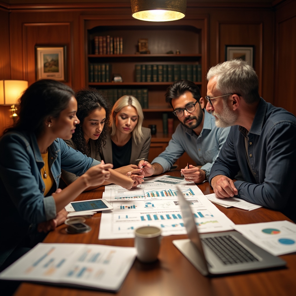 Team analyzing market data together